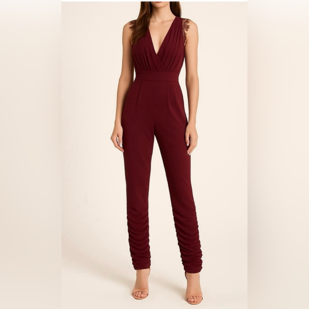 Altar'd State Burgundy Sleeveless Surplice Jumpsuit